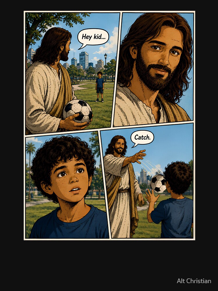 Hey Kid… Catch. | Christian Soccer Comic | Jesus Sports Graphic by Alt Christian