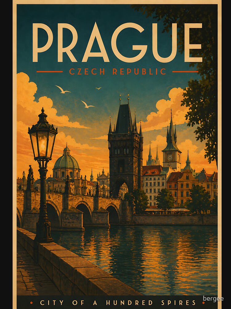 Prague Retro Travel Art– Vintage Czech Republic City Art by bergee