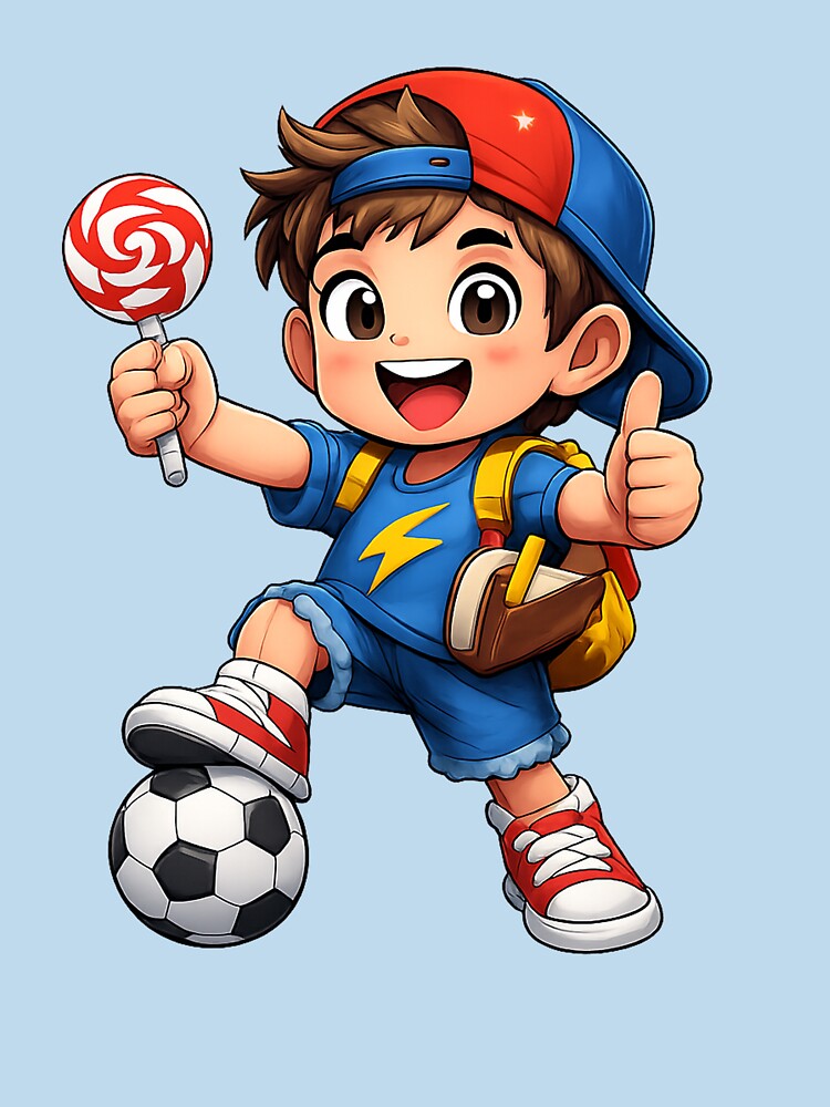 Excited boy with soccer and lollipop by JOSHUAWAYLAND