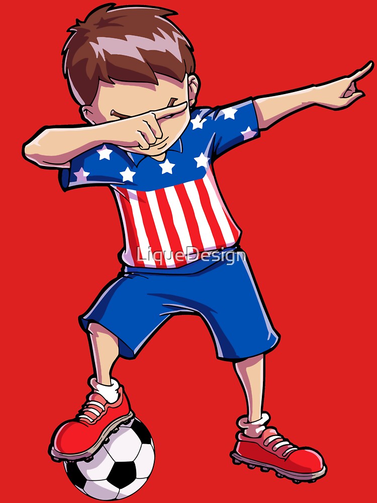 Dabbing Soccer T shirt for Boys Dab USA Flag Funny Football by LiqueGifts