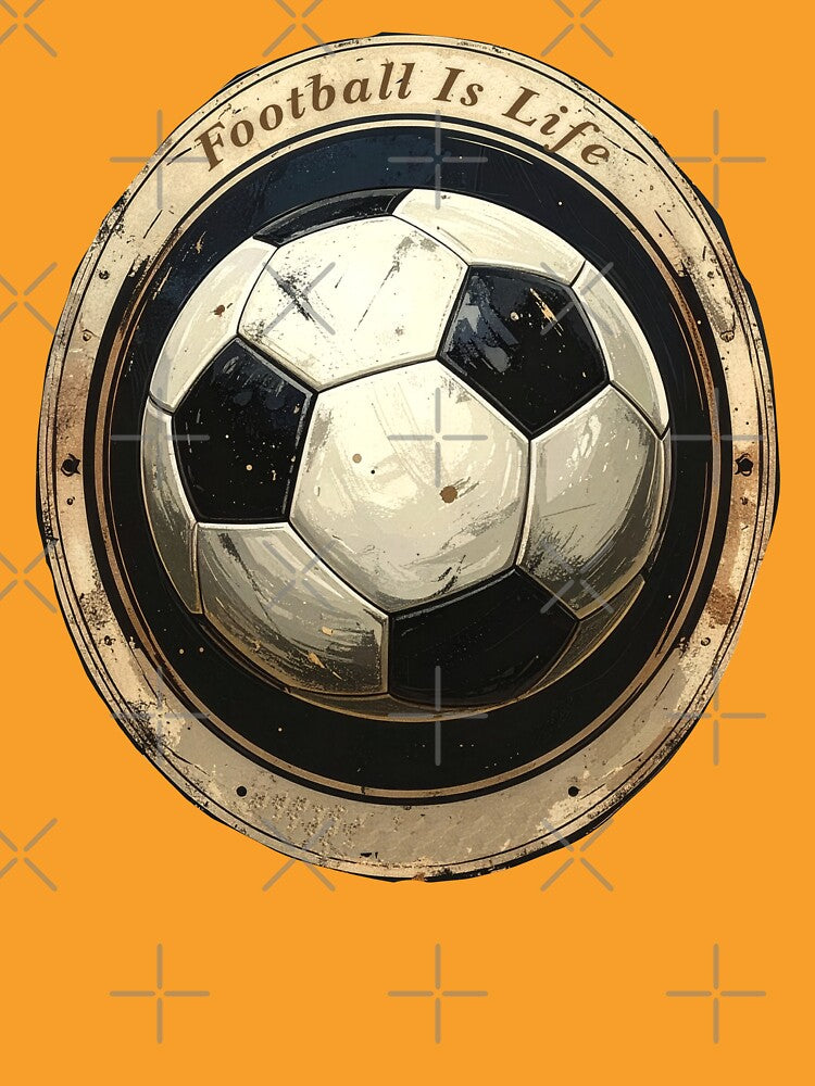 Football is life vintage soccer ball emblem distressed aged badge retro football crest sports art by icemanphotos