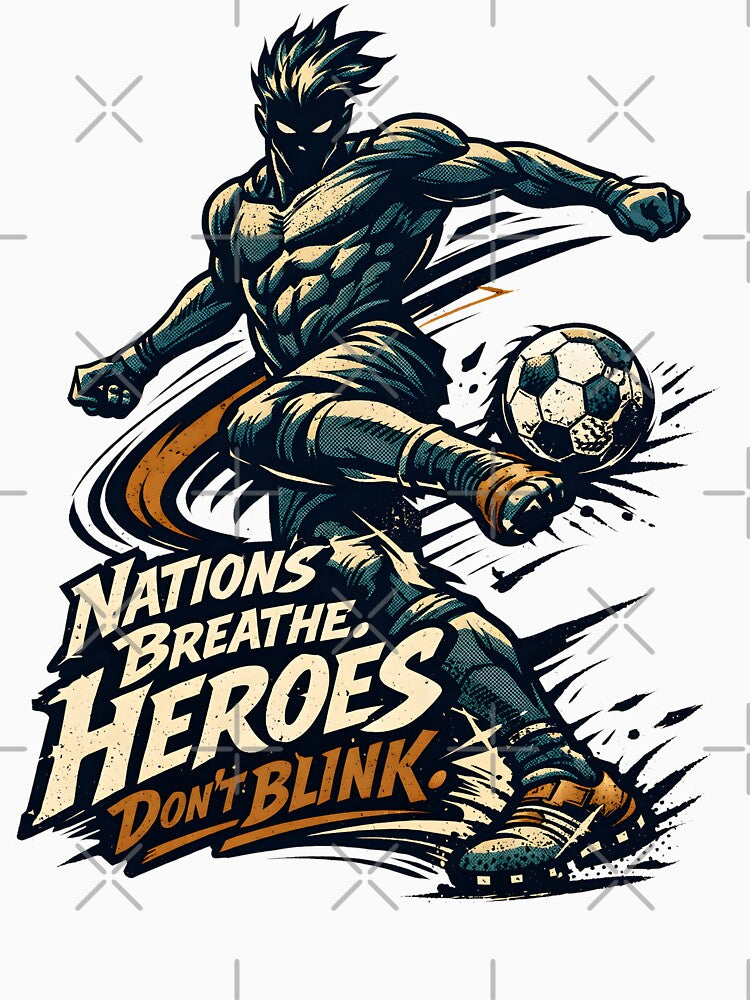 Nations Breathe Heroes Don't Blink Soccer Athlete Art - Motivational Football Player Graphic for Sports Fans - Intense Dynamic Soccer Kick Illustration for 2026 World Cup Spirit by Vivaan Studio by Vivaan Studio