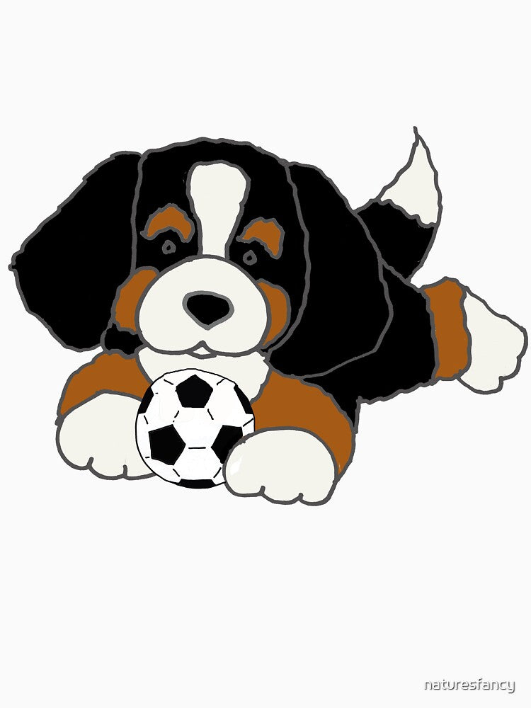 Cute Bernese Mountain Dog Playing Soccer by Nature's Fancy