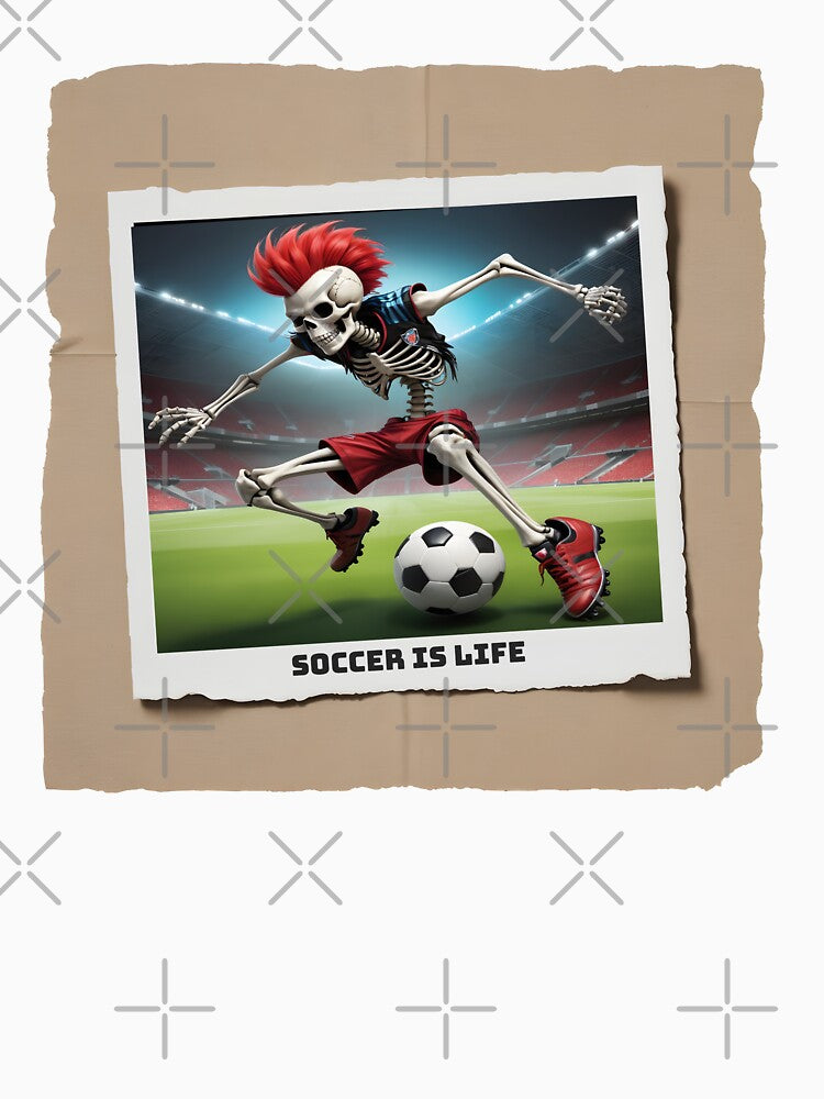 Skeleton with Red Mohawk Playing Soccer - Soccer is Life by creativaimages