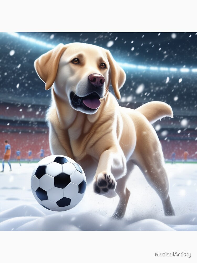 A Labrador Dog Playing Soccer/Football In The Snow by MusicalArtisty