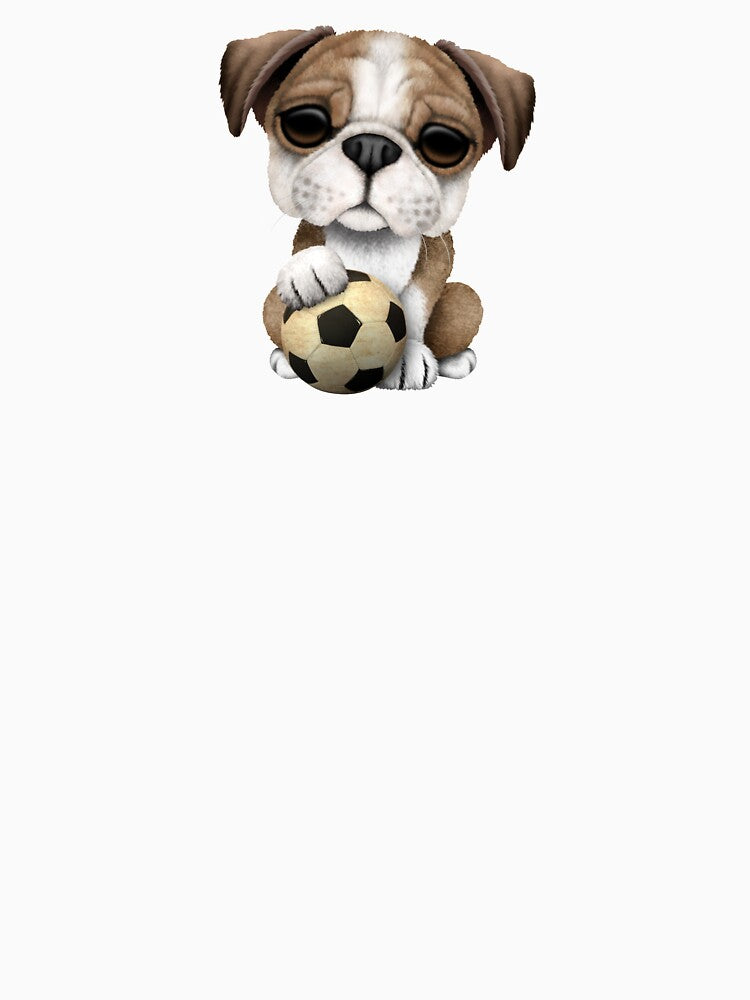 Cute British Bulldog Puppy With Football Soccer Ball by JeffBartels