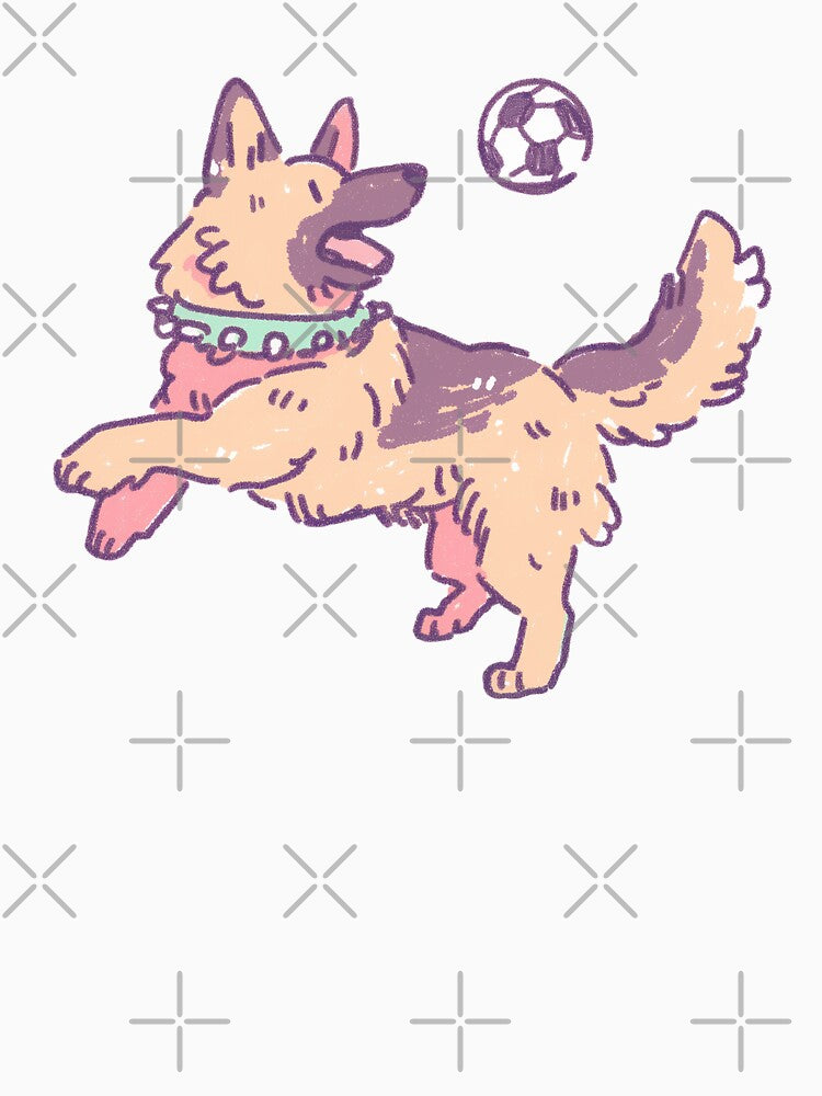 Soccer Football German Shepherd, playful pastel sketch by Magnificent Lizard