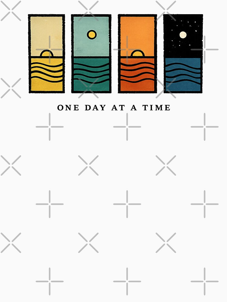 One Day at a Time Motivation Vintage Minimalist Sun and Moon Ocean Panels Art Print by QuotinTs