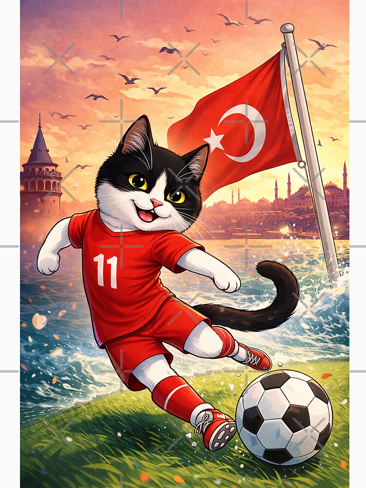 Cute Turkish Soccer Cat Istanbul Sunset – Cartoon Collage Art, Turkish  Cat Football player, World Cup 2026 by Pacika