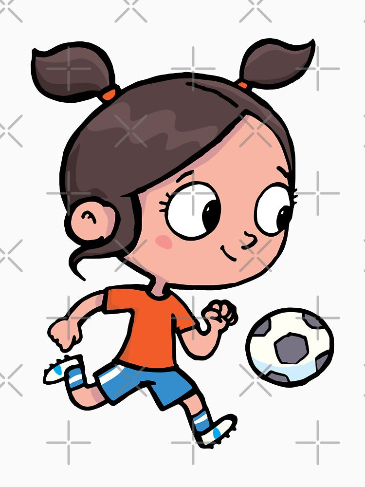 girl with ponytails successfully leads a soccer ball by duxpavlic