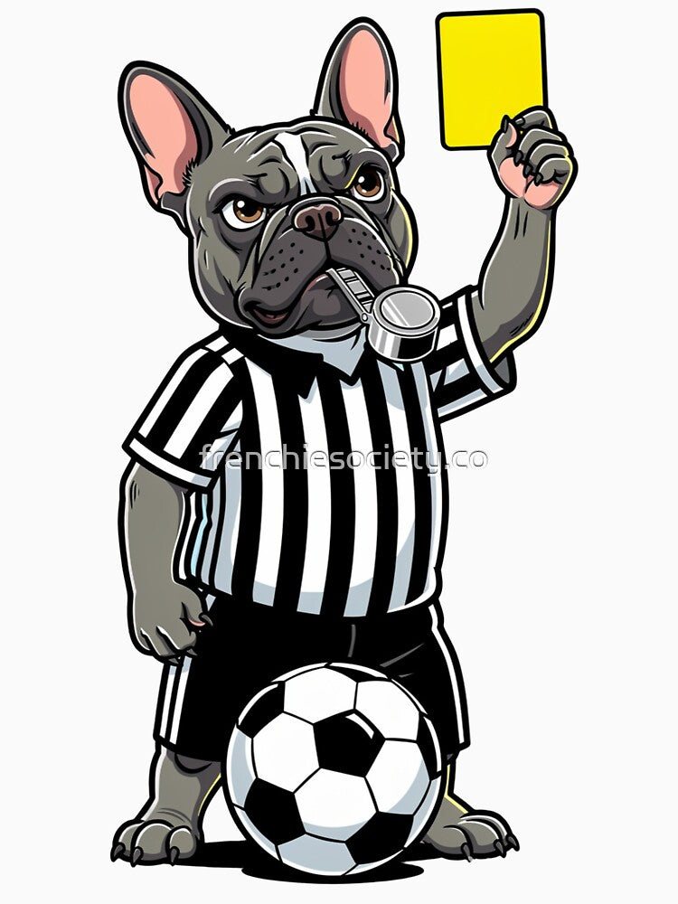 The Armchair Referee - Funny French Bulldog Soccer Match Day Art by frenchiesociety.co