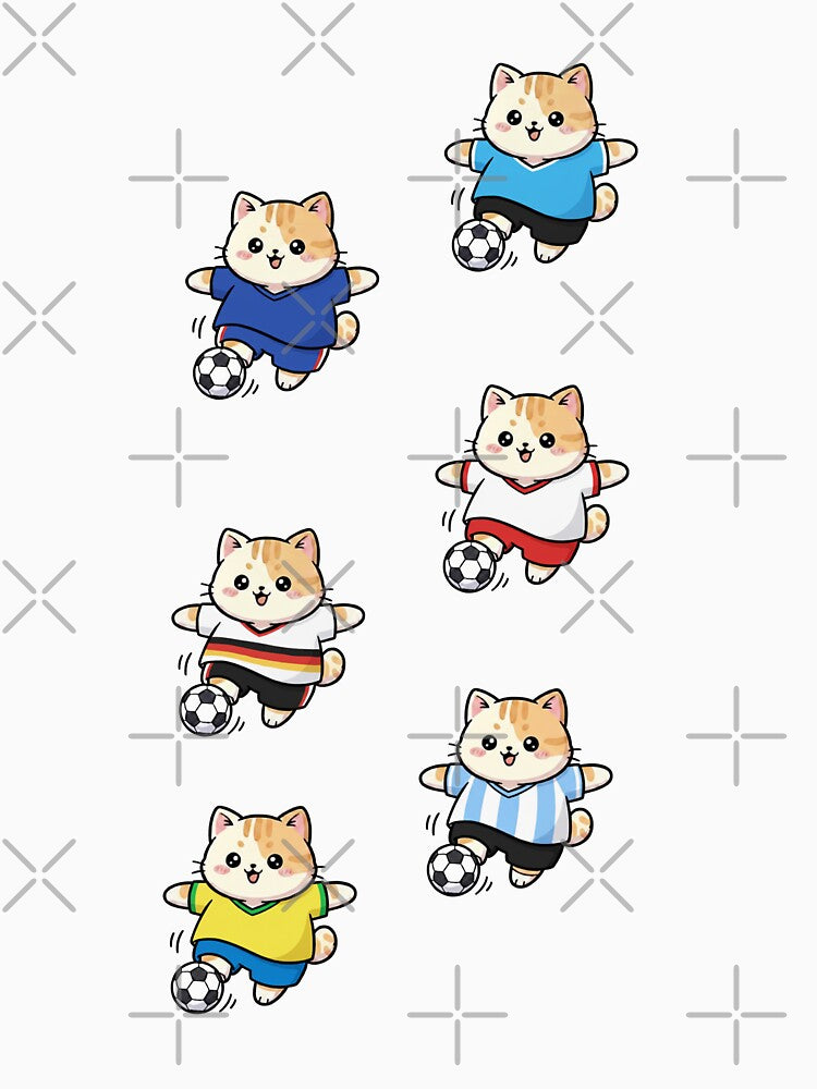 Kawaii Goal Fever: Pack of 6 Soccer Kittens Playing National Teams | Cute Soccer Cat World Cup Design for Football Fans by DibuHumor