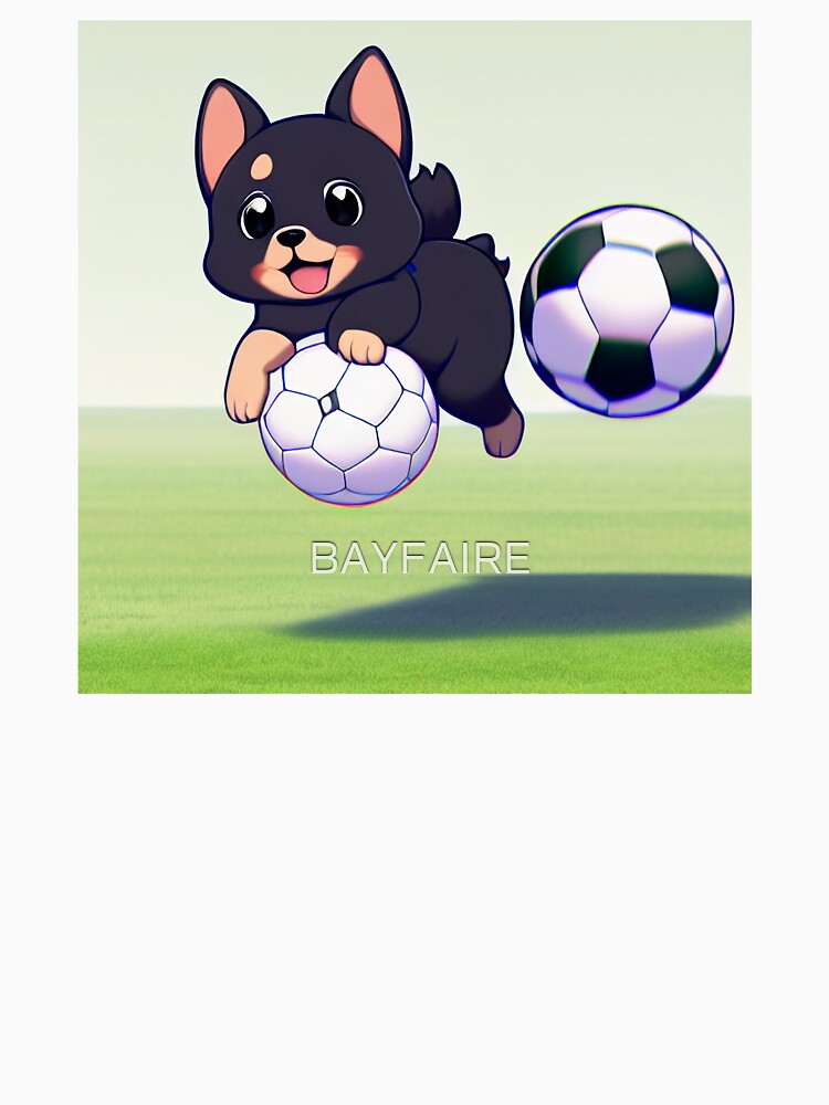 Cute Puppy Holding Soccer Ball by BAYFAIRE
