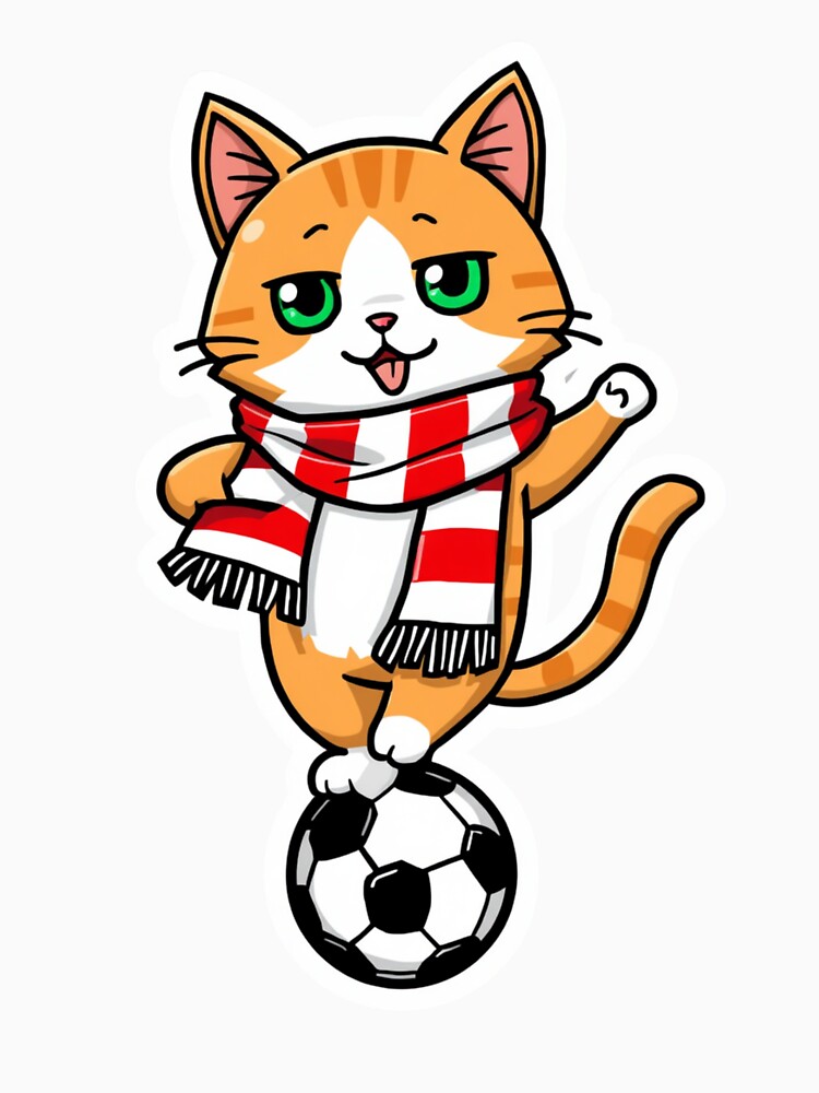 Cute Anime Soccer Cat Wearing Football Fan Scarf by ArtDreamClub