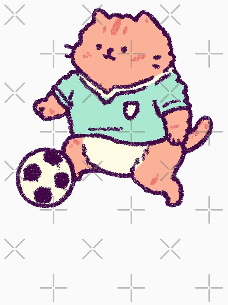 Soccer Football Cat, pastel crayon player illustration by Magnificent Lizard