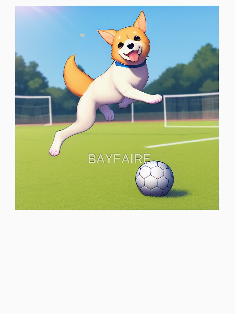 Dog Jumping near Soccer Ball by BAYFAIRE