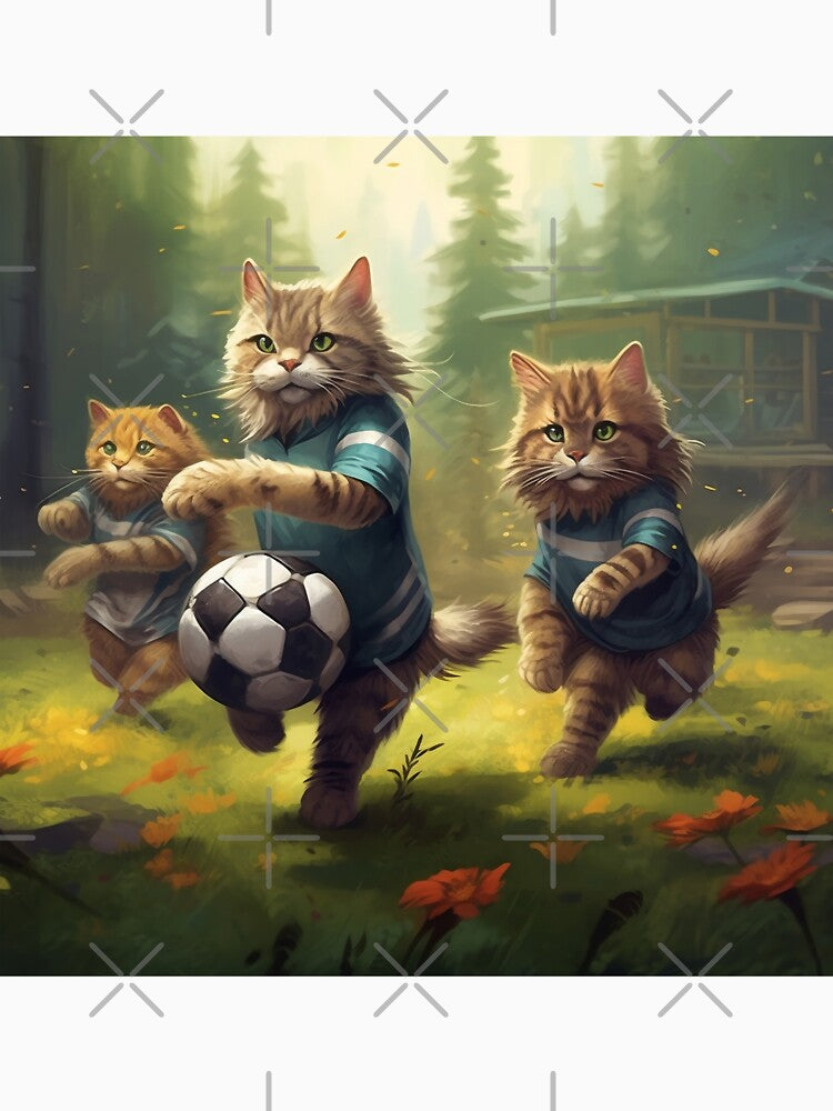 Brother Cats Are Playing Soccer in the Forest by BDMeow