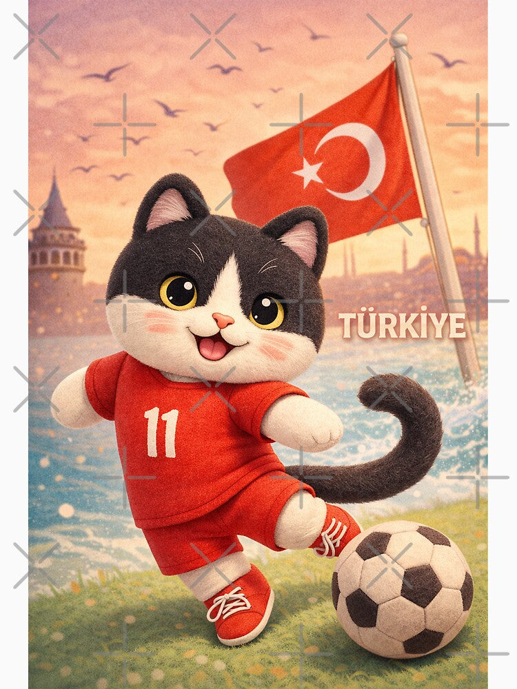 Cute Plush Turkish Cat Football Player – Türkiye Soccer Kitten Illustration by Pacika