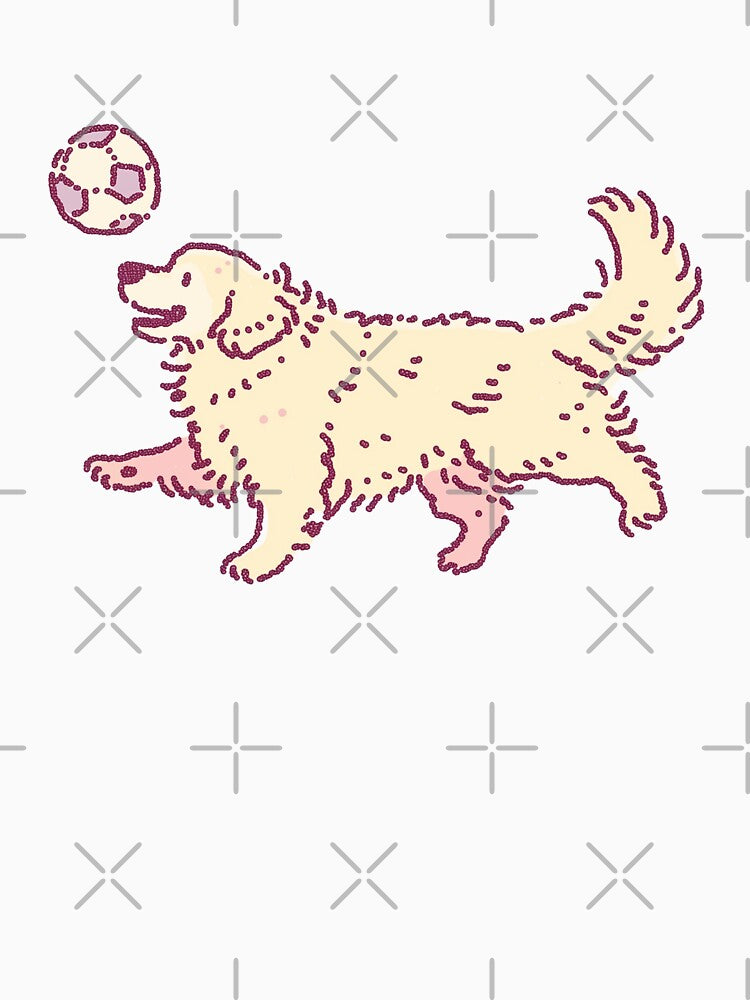 Soccer Football Golden Retreiver, playful dotwork illustration by Magnificent Lizard