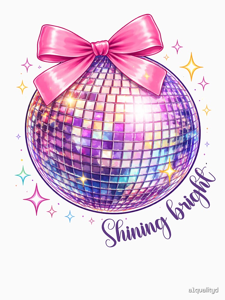 Colorful Disco Ball with Pink Bow – Shining bright by a1qualityd