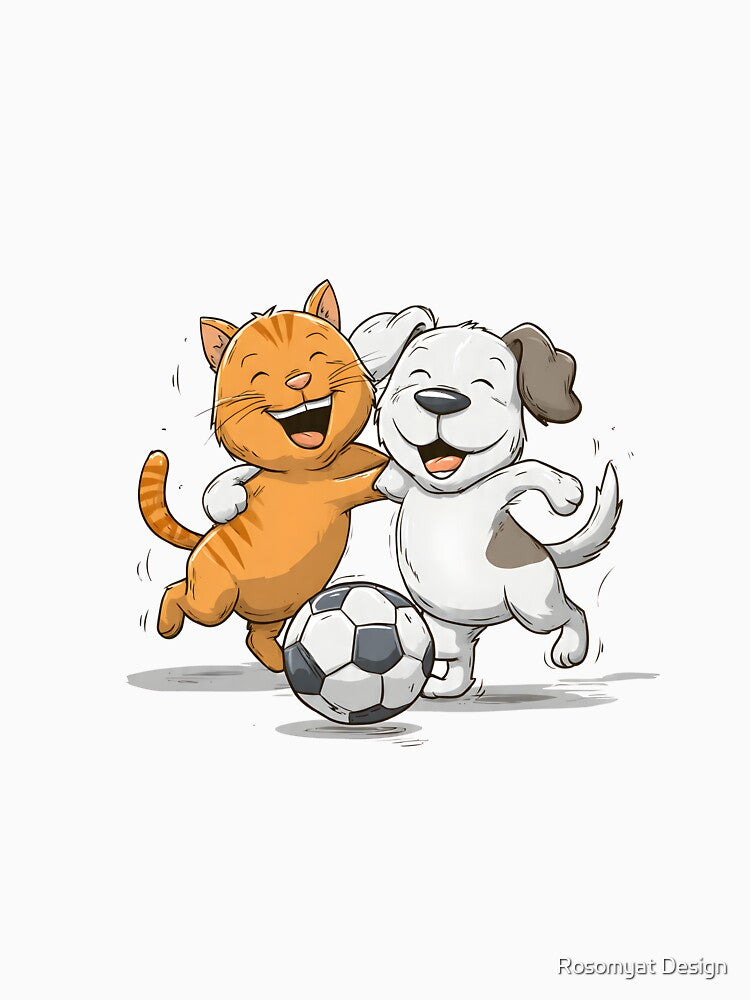 Funny Soccer Cat and Dog – Cute Football Friends Illustration by Rosomyat Design