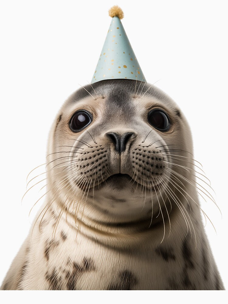 Cute Seal with Party Hat Birthday Celebration by LazyOwlStore