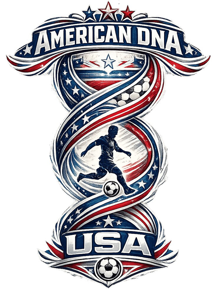 American DNA Football T-Shirt | USA Soccer Fan Design by Atlas Ink Lab
