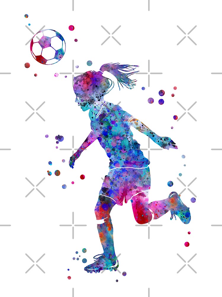 Soccer Player Little Girl Heading the Ball by Rosaliartbook