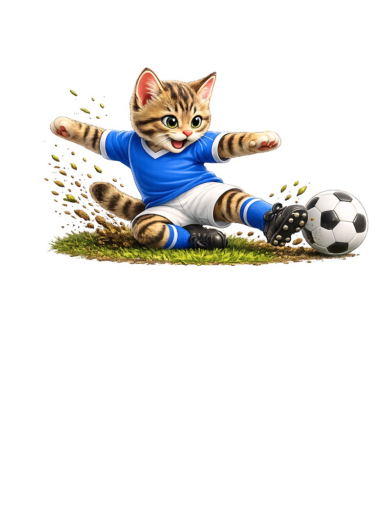 Cute Soccer Cat Sliding Tackle - Funny Football Kitten by XingXingJia