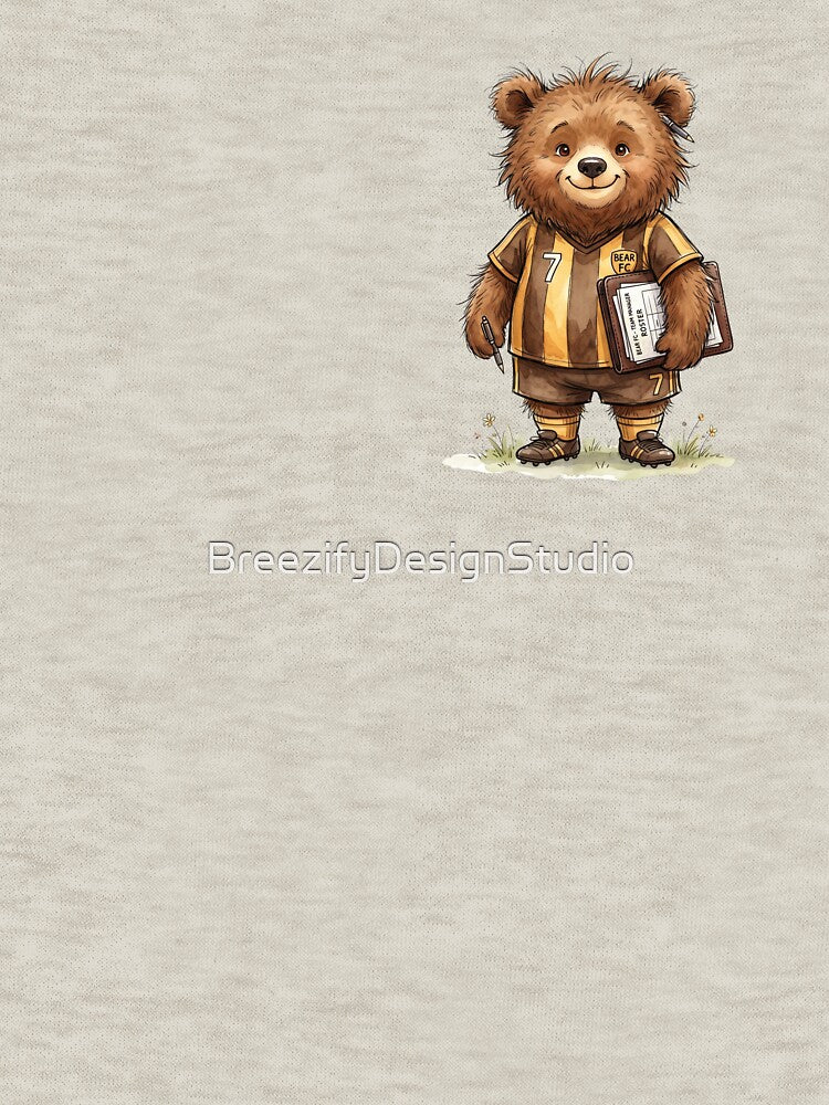 Cute Watercolor Bear Soccer Team Manager with Roster Clipboard by BreezifyDesignStudio