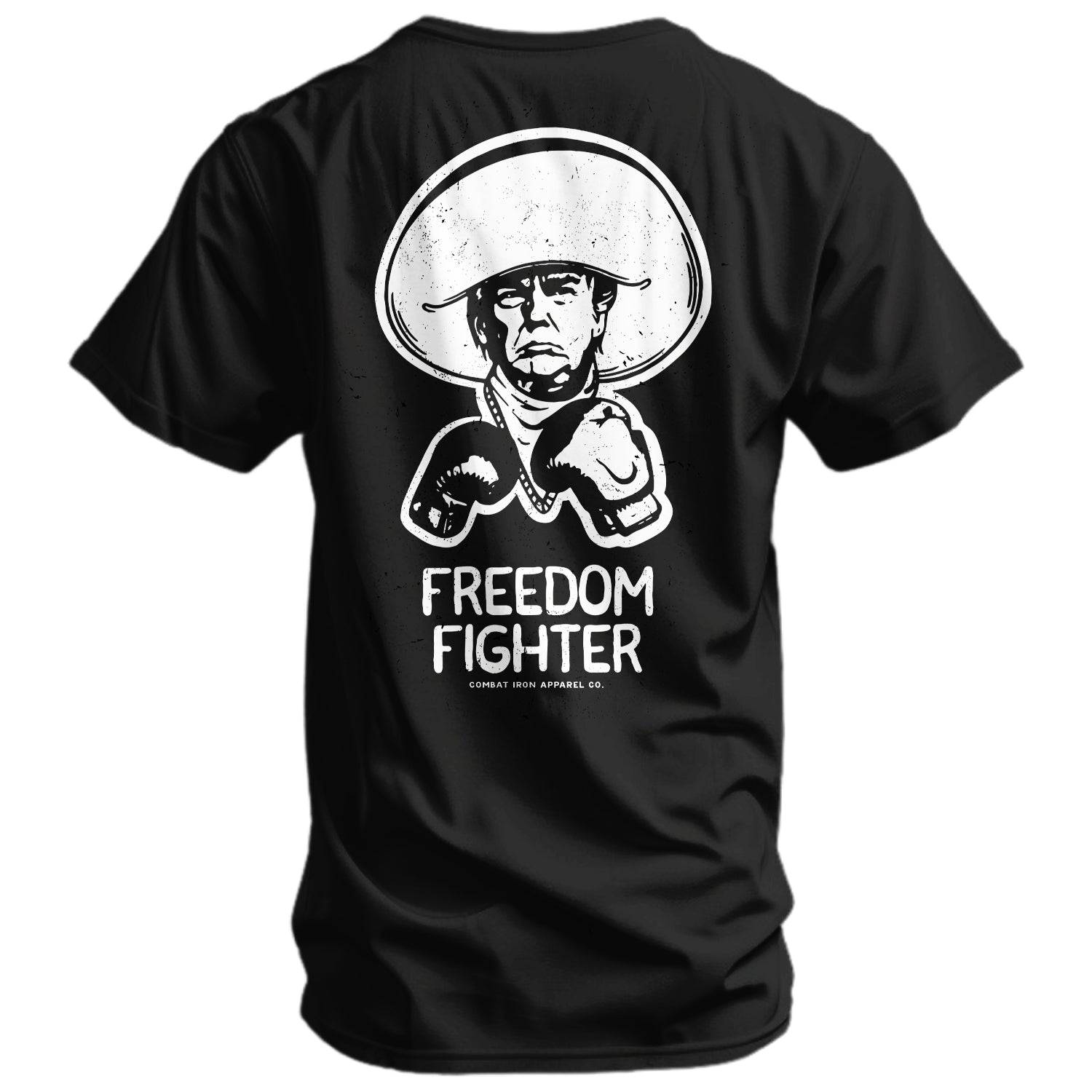 Freedom Fighter Cowboy President Trump Men's T-Shirt Hoodie, Sweatshirt | CoreVibeTees.com (Image 1)