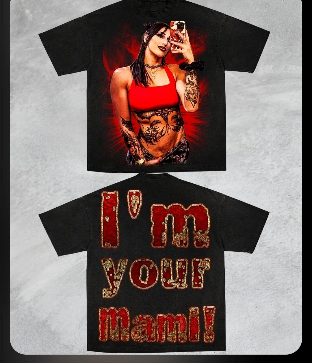 RHEA RIPLEY ON A SHAKA HEAVYWEIGHT GARMET DYED T SHIRT Jumbo Print  "MODERN"