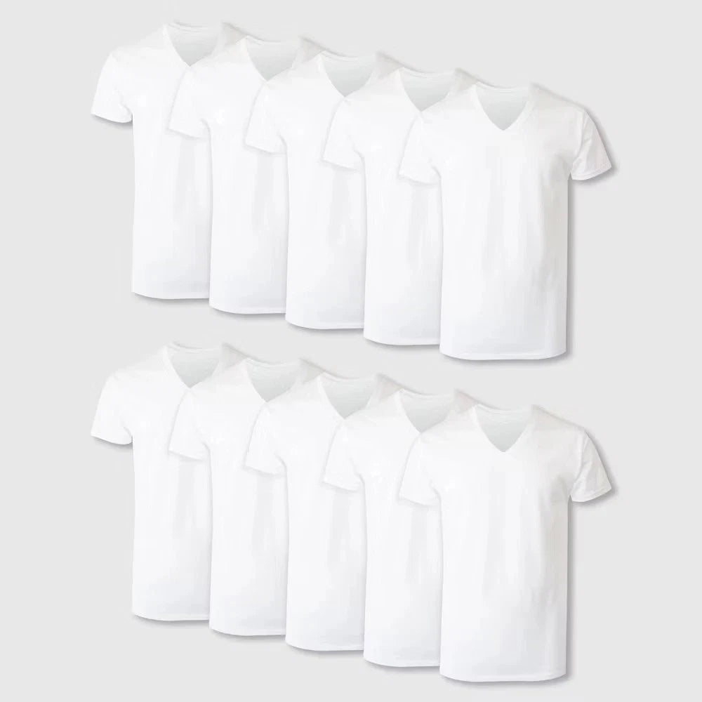 Hanes Men's V-Neck Undershirt 10pk - White M 100% Cotton Tagless SOFT Brand New