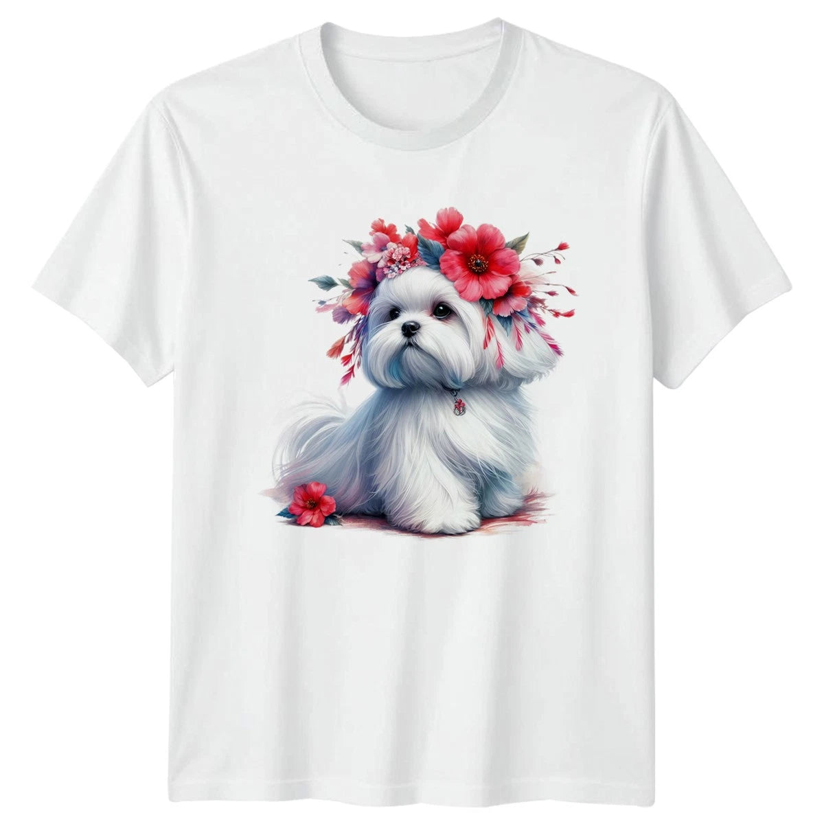 Womens T-Shirt Shih Tzu Floral Dog Lovers Mothers Day Gift For Her