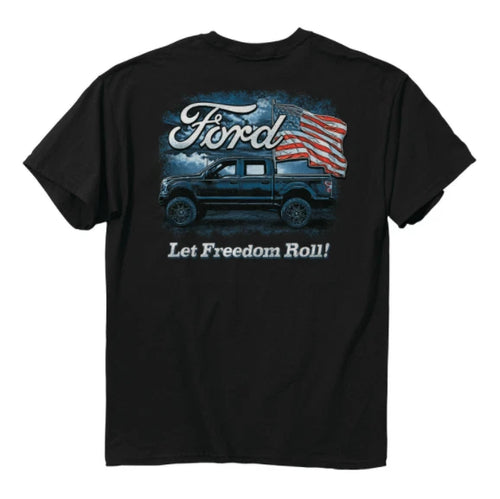 2XL-3XL Ford F-150 Pickup Truck American Flag & "Let Freedom Roll" Black T-Shirt