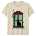 Black Cat Window T-Shirt Life Is Better With A Cat Funny Cat Lover Tee