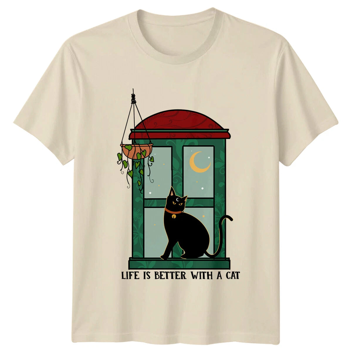 Black Cat Window T-Shirt Life Is Better With A Cat Funny Cat Lover Tee