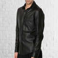 Mens Genuine Black Lambskin Leather Shirt Premium Vintage With Full Sleeve And Button