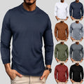 Men Waffle Long Sleeve T Shirt Tops Ribbed Crew Round Neck Casual Tee Pullover