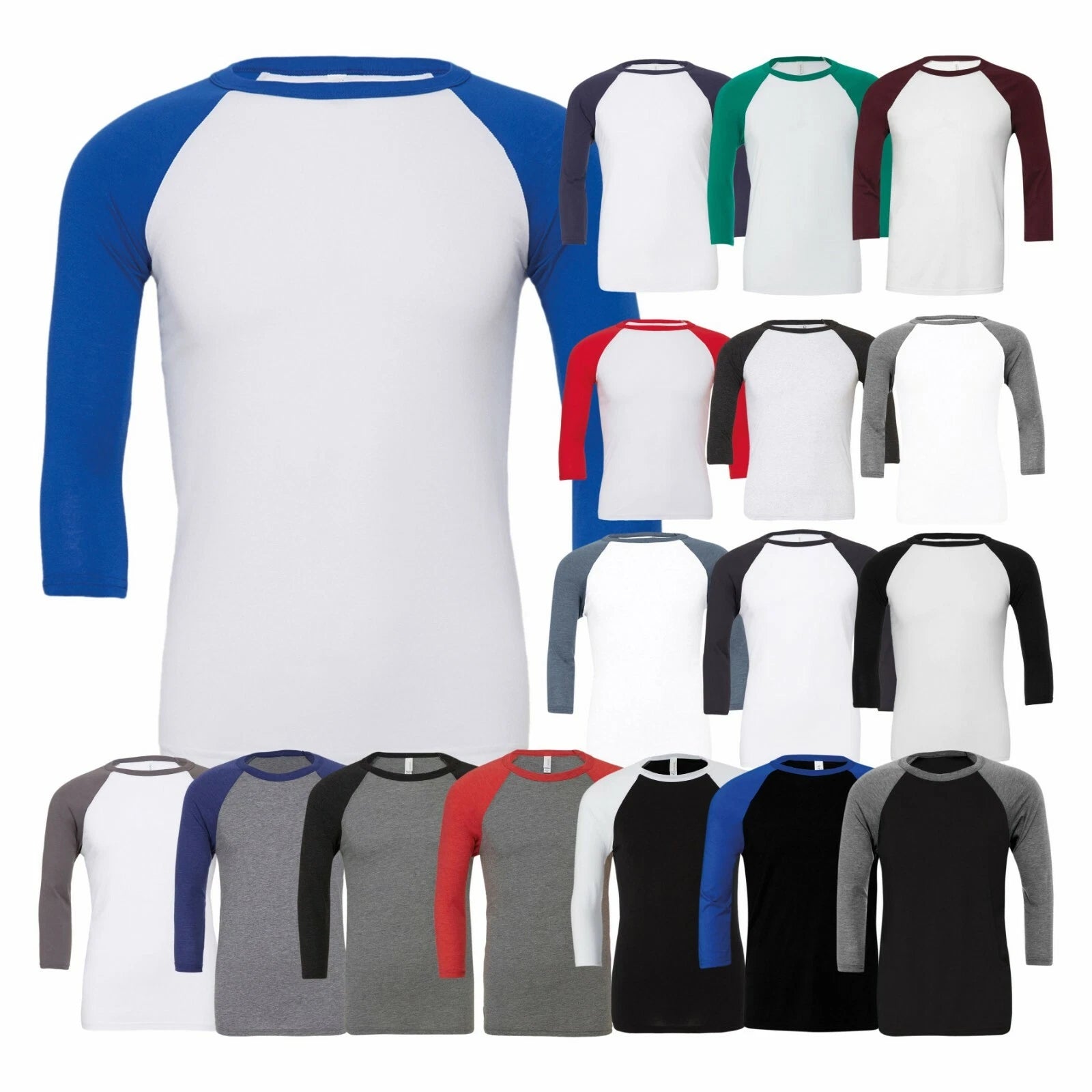 Canvas Unisex 3/4 Sleeve Baseball Tee Raglan Sleeves T-Shirt Casual Fashion Wear