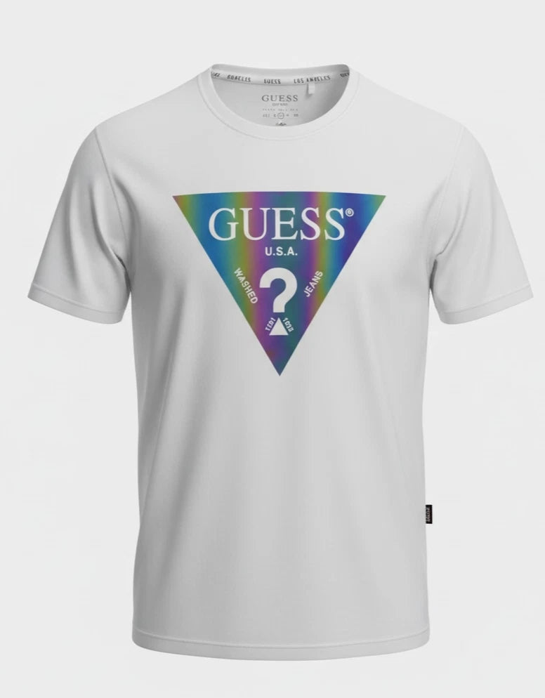 GUESS Mens Crewneck Short Sleeve Color Shades TShirt in True White Size L new