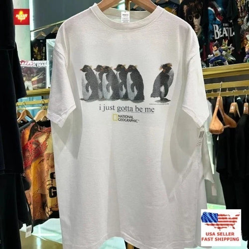 2001 'I JUST GOTTA BE ME' ROCKHOPPER NAT GEO RARE WHITE T-SHIRT FOR MEN WOMEN