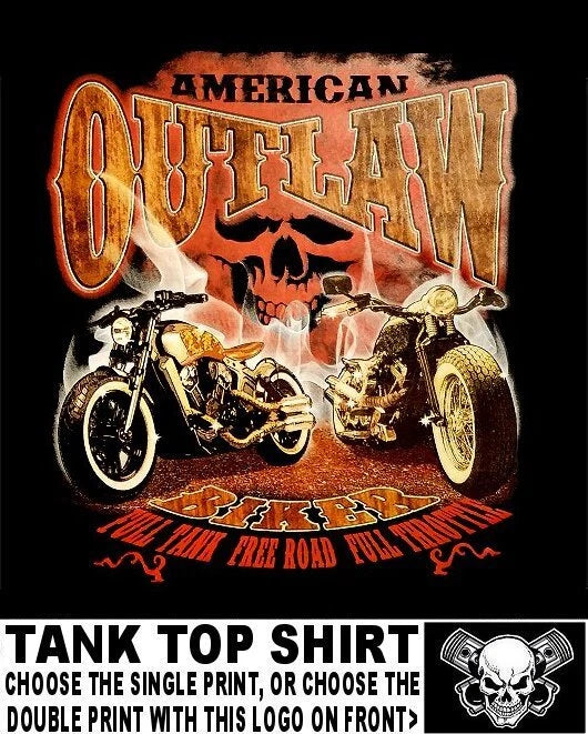 American Outlaw Biker Free Road Full Throttle Skull Motorcycle Tank Top WS131