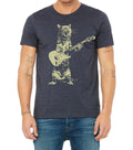 Cat playing guitar, men's heather navy premium quality tee t shirt