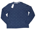 Lacoste Waffle Knit Long Sleeve All-Over Logo Print Mens Sleep Shirt XL NWT Blue