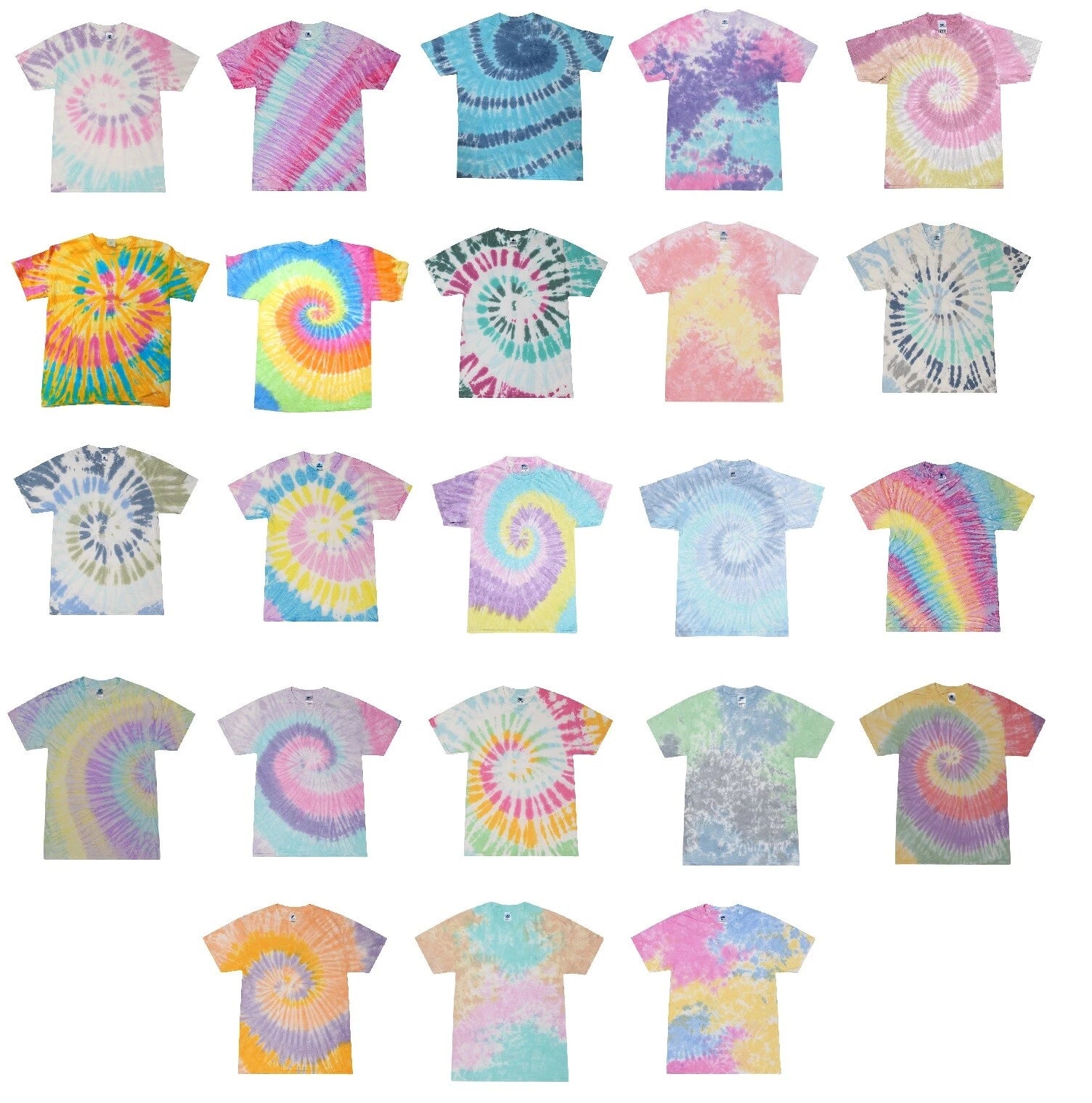 Tie Dye T-Shirts Pastel Multicolor Colortone, Kids & Adult 100% Cotton