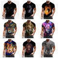T-Shirt Men's Lion Tiger Fashion Graphic Print Short Sleeve Silky Casual T Shirt
