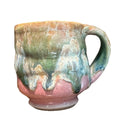 Handmade Pottery Mug, Green Blue Drip W/ Pink Mauve Base Glaze, Artist Signed