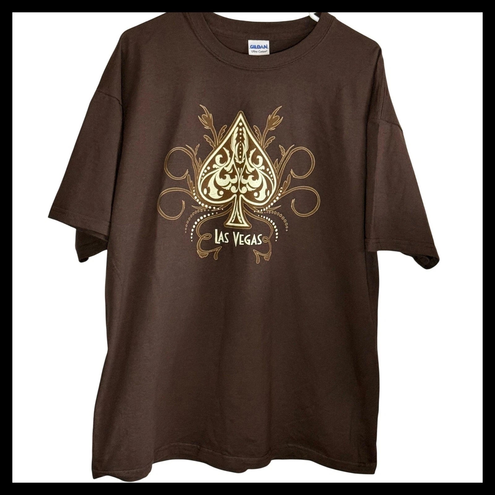 NWOT Gildan Ultra Cotton Las Vegas Spade Graphic T-Shirt Mens XL Brown