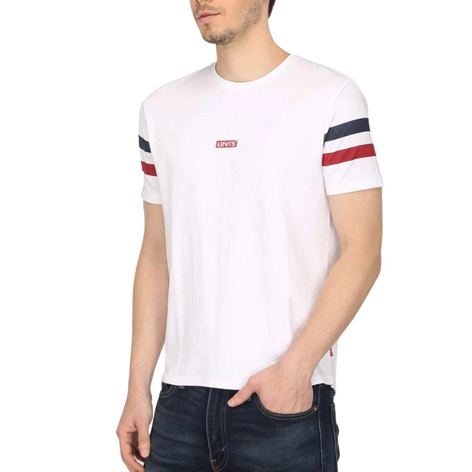 Levis Mens T Shirt Crew Neck Summer Short Sleeve Casual Cotton White New